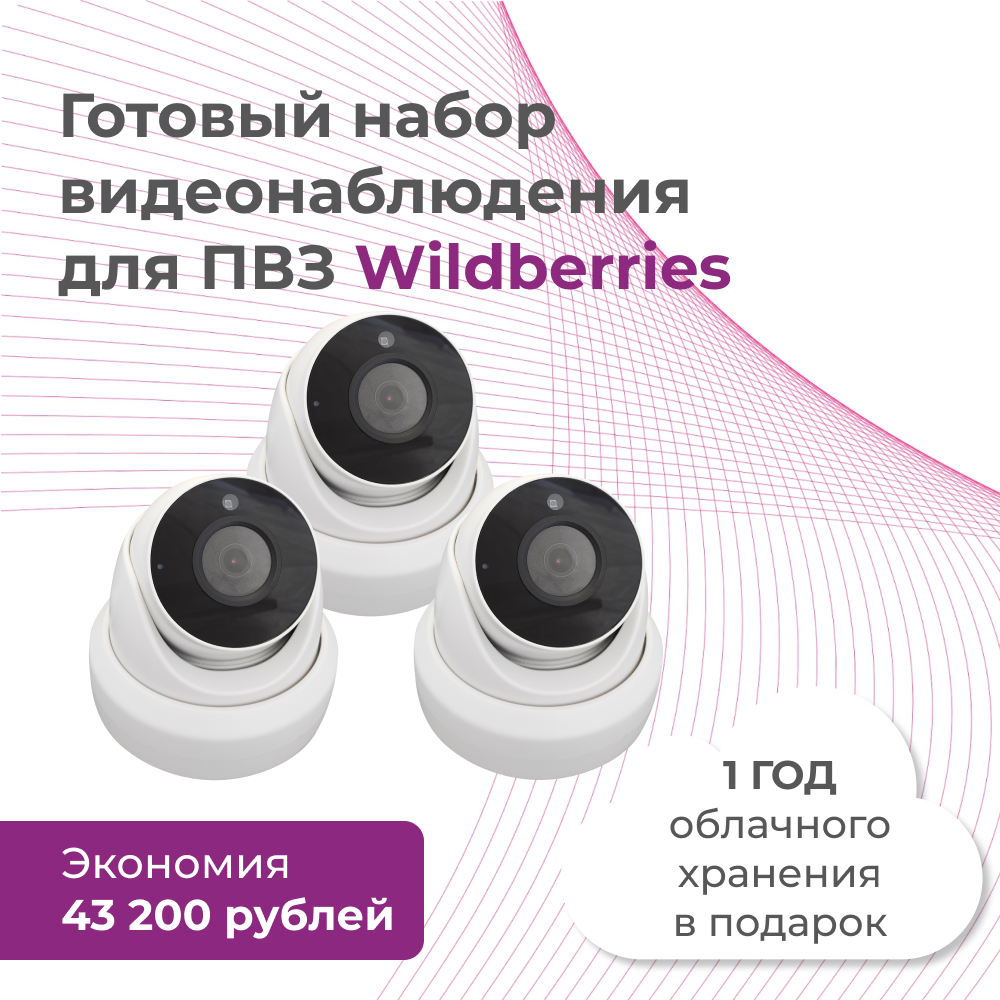 Видеонаблюдение для пунктов выдачи заказов / Готовый набор для ПВЗ / 3 IP-камеры с облачным хранением архива / Год облака в подарок