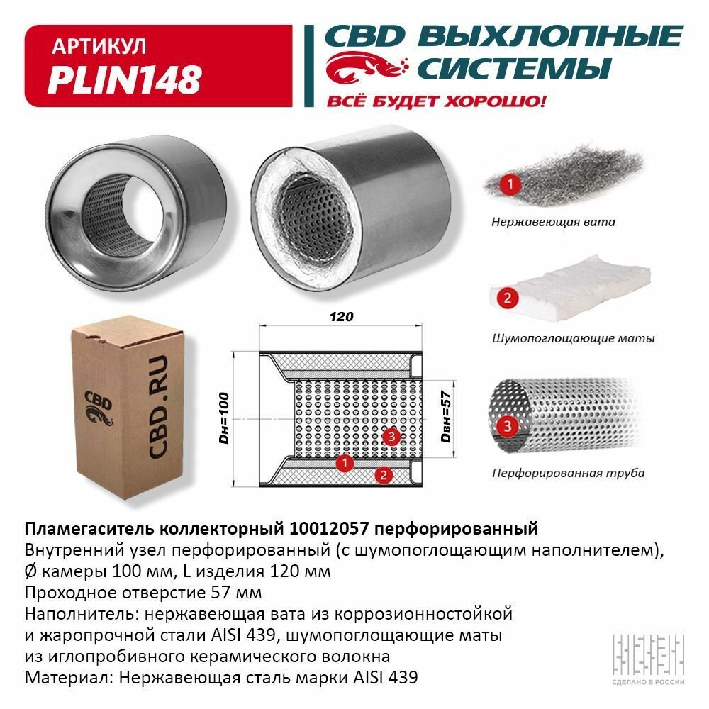 Пламегаситель коллекторный 10012057 перфорированный, из Нерж. стали. CBD. PLIN148