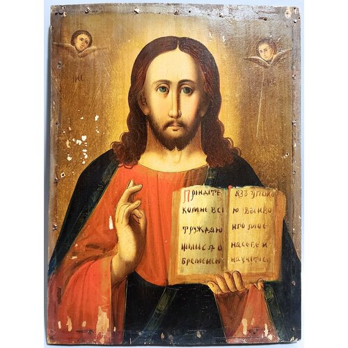 Икона иисус христос С ангелами живопись Борисовка 19 век 210х290 мм