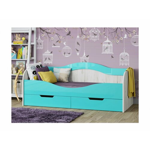 Юниор-15 МДФ Кровать 1 80х160 Крафт белый Голубой металлик 15431₽