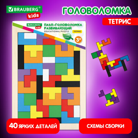 Головоломка развивающая деревянная "Тетрис", цветной, 18х27 см, BRAUBERG KIDS, 665262, 2 штуки
