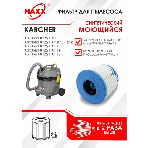 Фильтр синтетический, моющийся для пылесоса Karcher NT 22/1, Karcher NT 22/1 Ap Te пылесос karcher nt 22 1 ap te l 1 378 982 0