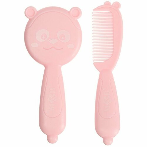 Набор для ухода за волосами: расческа и щетка «Мишка», цвет розовый (комплект из 5 шт)