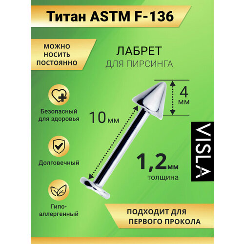 Пирсинг Visla Jewelry, длина 1 см, длина стержня 10 мм, 1 шт., серый