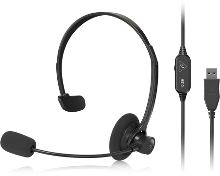 Behringer HS10 USB-гарнитура с моно наушником и микрофоном для call service и конференционных звонков, драйвер 27 мм, настраиваемое оголовье, кабель 2 м