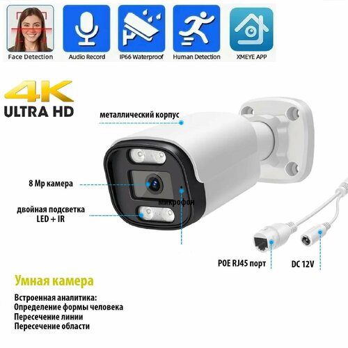 ASECAM 4K POE Ai уличная IP камера 8Mp POE с определением лица и формы человека