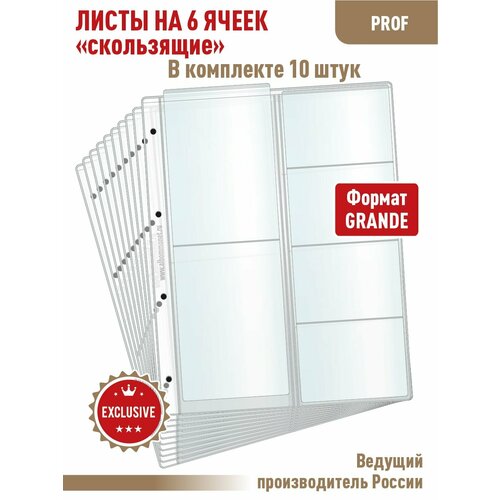 Комплект из 10-ти листов PROFESSIONAL для хранения на 6 ячеек скользящий. Формат Grand. Размер 250х310 мм.