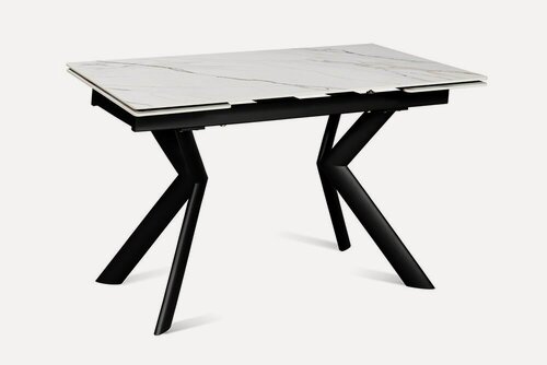 Изображение товара Стол обеденный керамический раздвижной RIO 120 ALASKA CER на металлокаркасе, столешница керамика, 120(180)х80 см (белый/черные ножки)