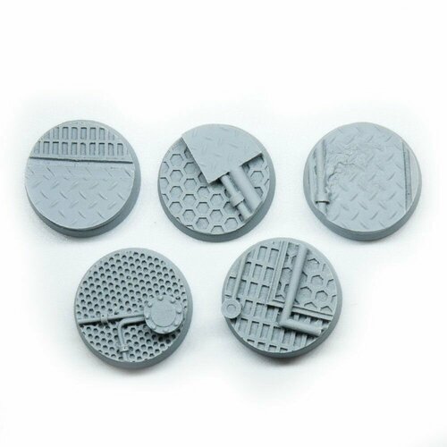 Набор круглых подставок для миниатюр (Вархаммер, Warhammer и пр.) Tech Bases / Техническая, 25 мм, непокрашенные, 5 шт.