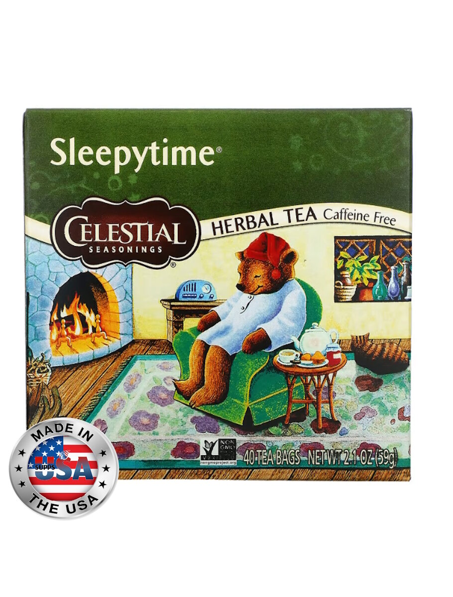 Травяной успокаивающий чай для сна Celestial Seasonings Sleepytime без кофеина, 40 чайных пакетиков, 59 г