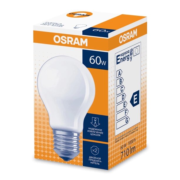 Лампа накаливания OSRAM 60 Вт Е27/А матовая