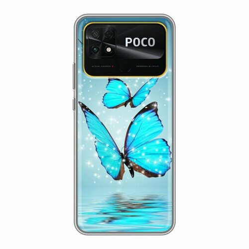 Дизайнерский силиконовый чехол для Сяоми Поко С40 / Xiaomi Poco C40 Бабочки голубые силиконовый чехол на xiaomi poco c40 сяоми поко с40 с эффектом блеска пончики в сиреневой глазури