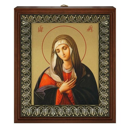 Икона Пресвятая Богородица Умиление на золотом фоне в рамке со стеклом (размер изображения: 13х16 см; размер рамки: 18х20,7 см).