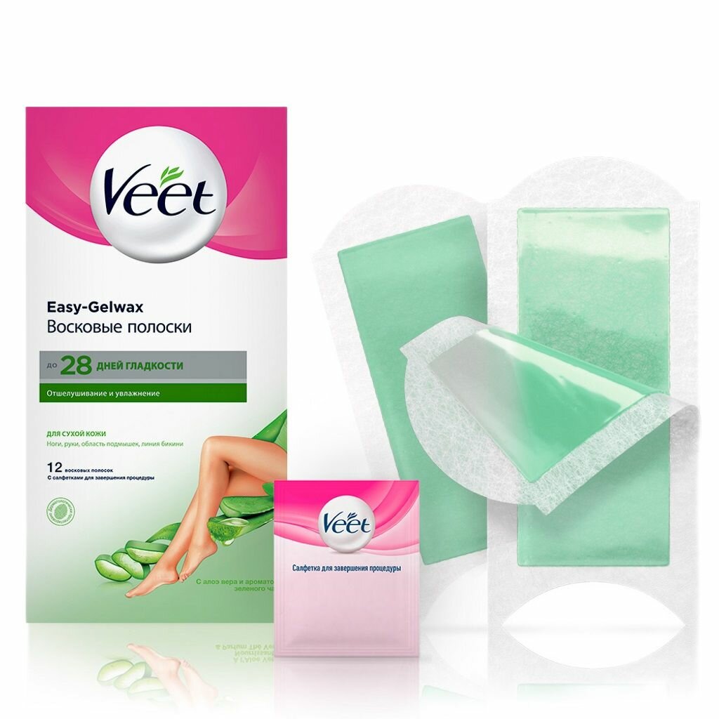 VEET полоски восковые для депиляции для сухой кожи, 12 шт.