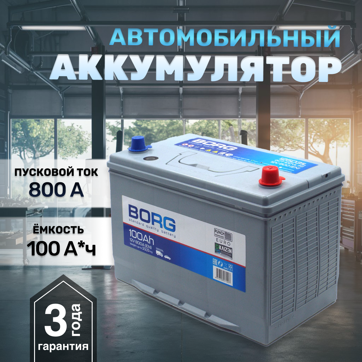 Аккумулятор автомобильный BORG Standart 125D31L 100 А*ч 306x175x225 о. п. Обратная полярность