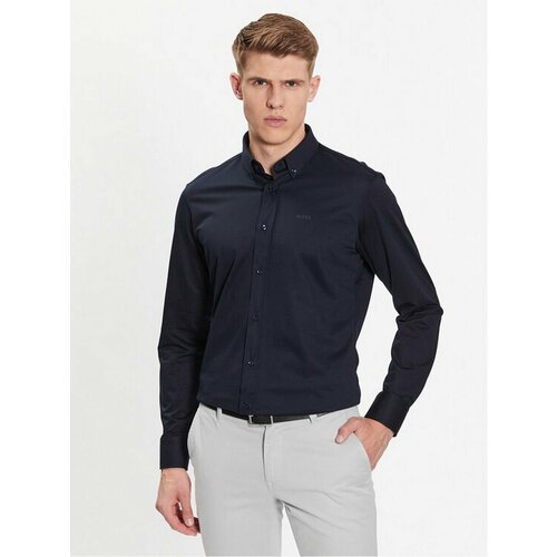 Рубашка BOSS, размер 46 [KOLNIERZYK], синий рубашка boss размер 43 [kolnierzyk] коричневый