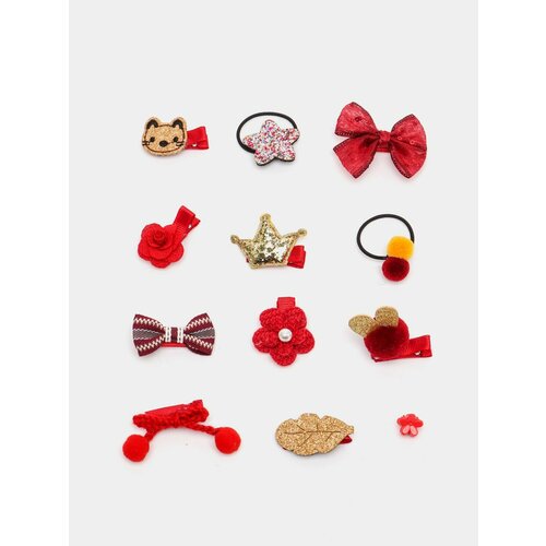 Набор детских резинок и заколок для волос в подарочной упаковке, Цвет Красный
