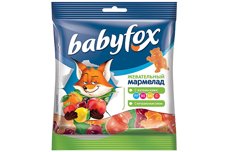 «BabyFox», мармелад жевательный с соком ягод и фруктов, 70 г, 5 штук