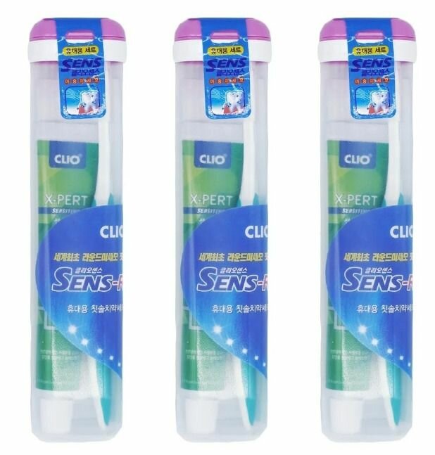 Clio Набор дорожный Щетка + Паста, Toothbrush + Toothpaste, 3 уп