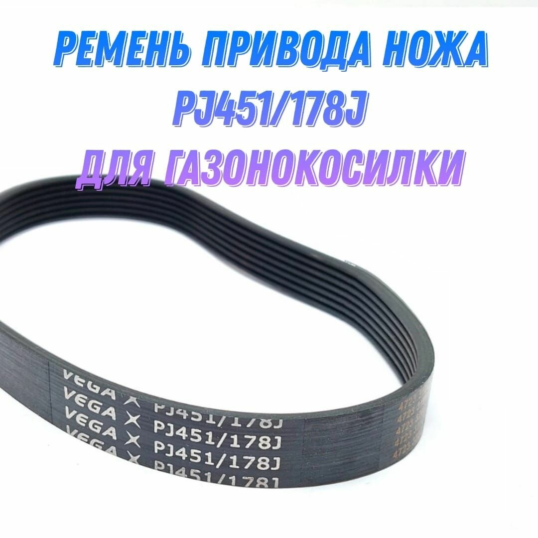 фото Комплект 2 шт. Приводной ремень привода ножа PJ451/178J для газонокосилки Зубр, AL-KO, DDE, Redverg и др.