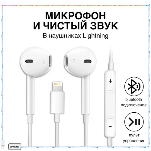 Наушники / Зарядка / Наушники проводные / Разъем Lightning для Apple iPhone 7, 8, X, 11, 12, 13, 14 / Наушники Apple / блютуз наушники / TOP Качество и Звук