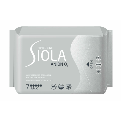 Прокладки Siola Silver Line Night, ультратонкие, с анионным вкладышем, 14 шт. siola basic line прокладки ежедневные рanty soft 20 шт