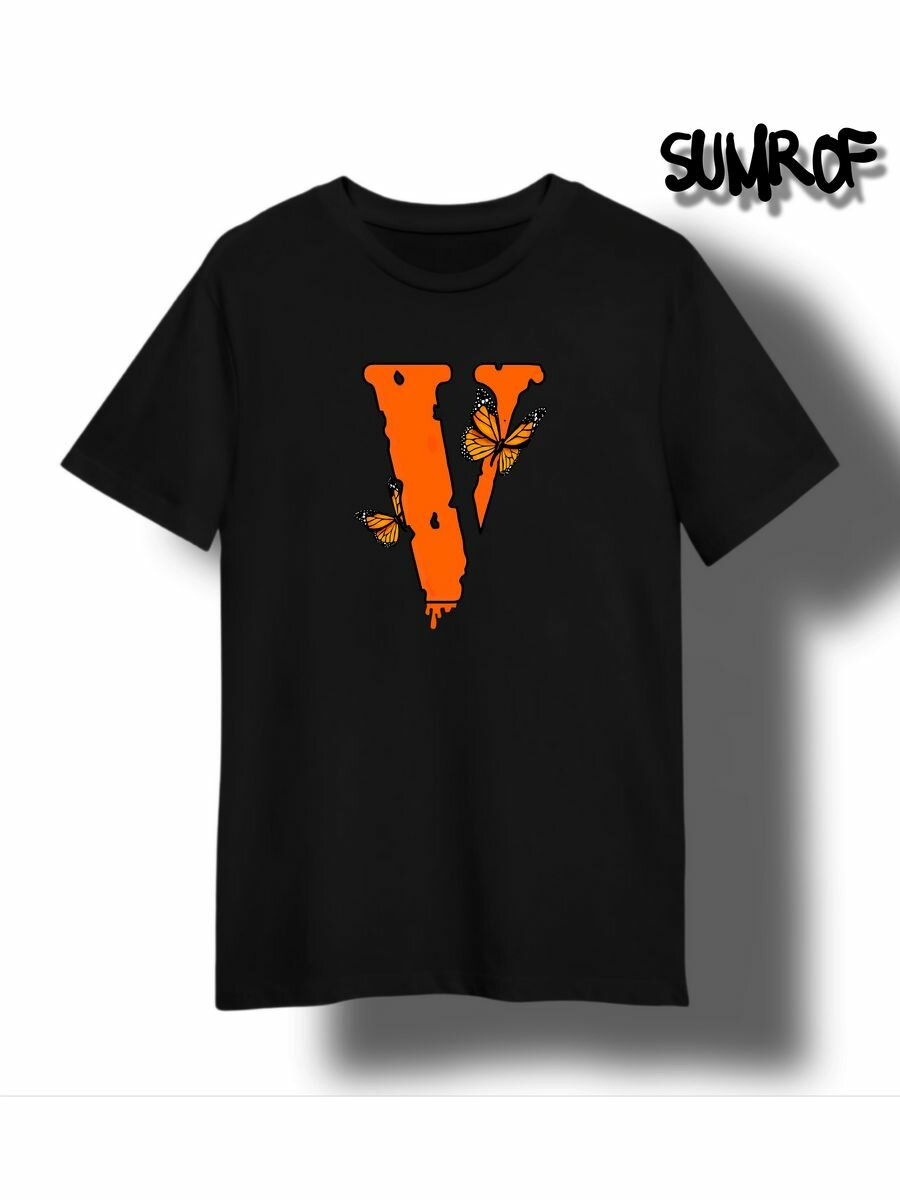 Футболка Zerosell с надписью vlone логотип, размер 4XS, черный