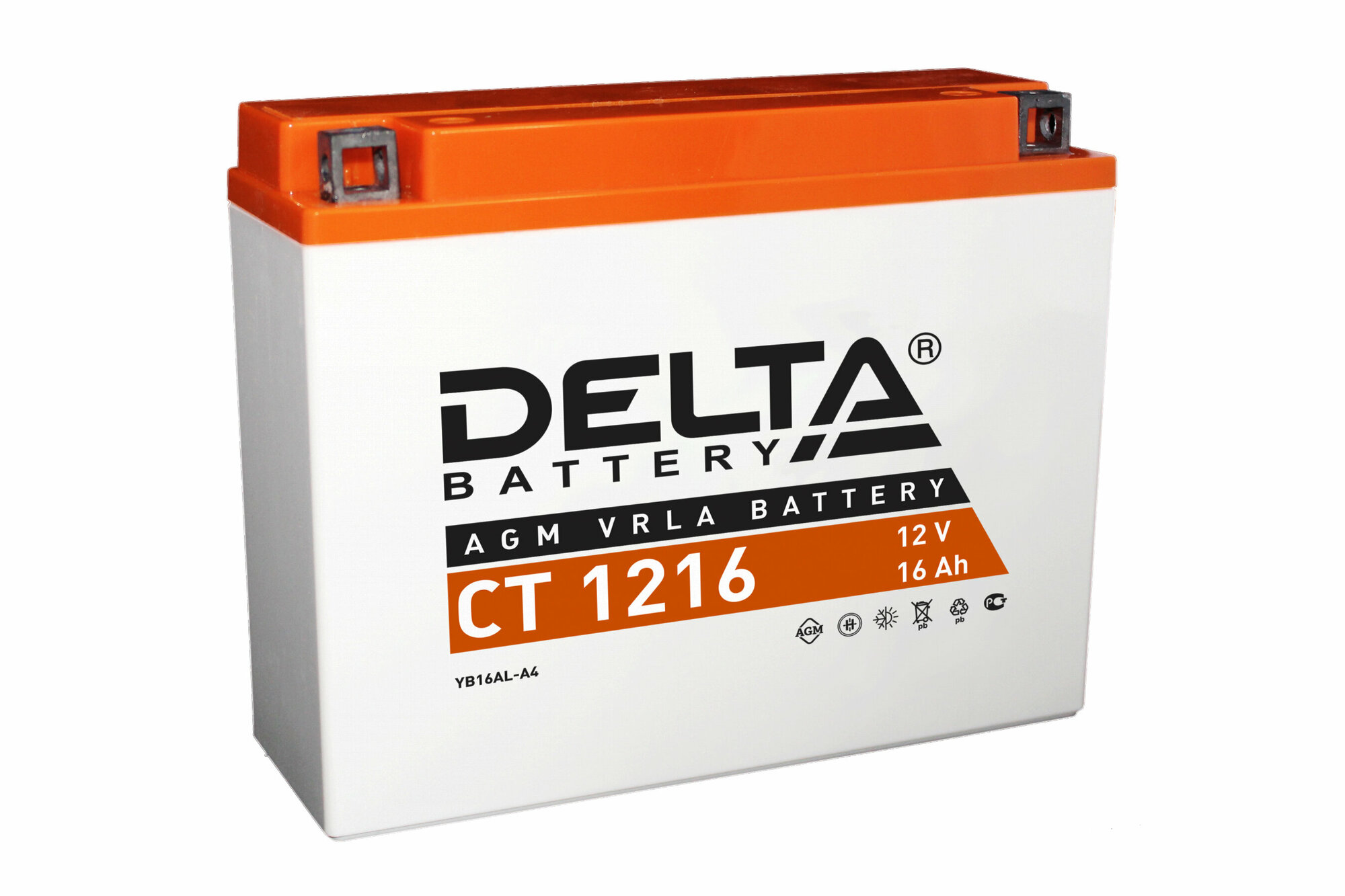 Аккумулятор 12В16Ач DELTA CT1216 (YB16AL-A2) (кислотный, герметичный) (обратн полярн) (205*70*163мм) (Yamaha300,500,540,570,600)