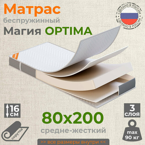 Магия OPTIMA матрас 80х200 односпальный ДомаКлёво беспружинный высота 16 см 10760₽