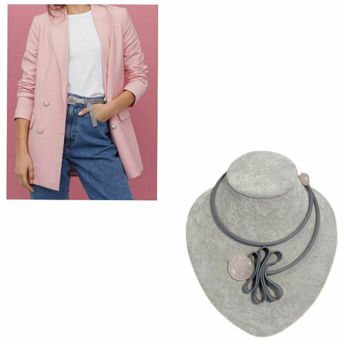 Колье ELENIA Фантазия ночи, розовый кварц, розовый, серый