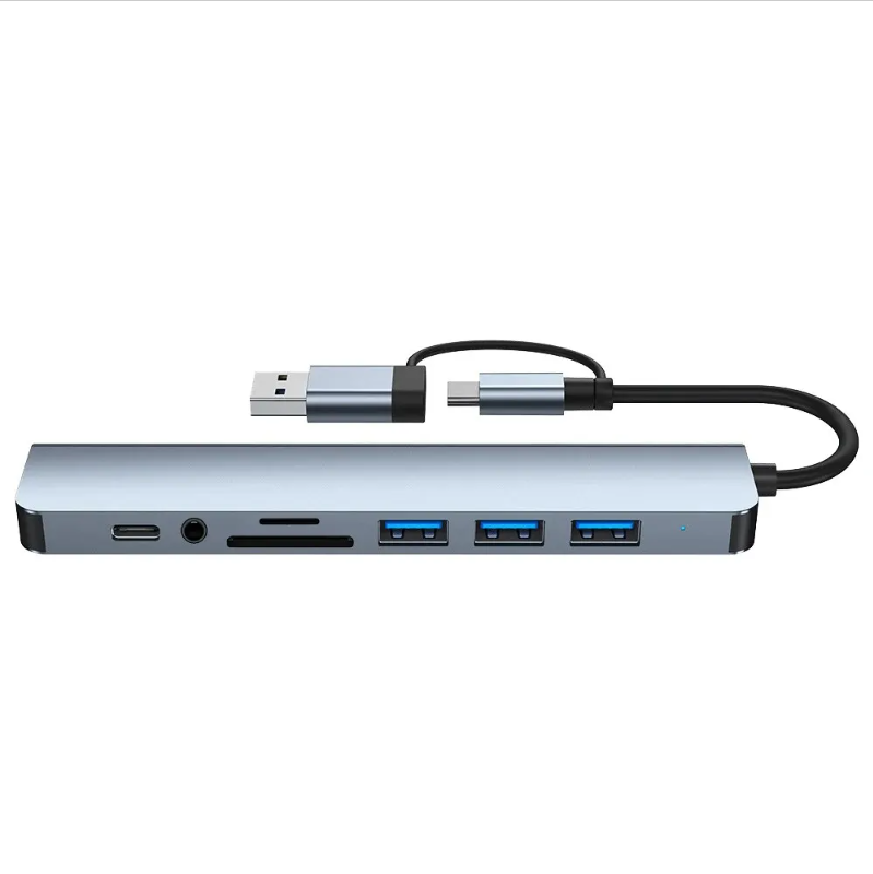 Док-станция разветвитель VVN USB 3.0 хаб адаптер 8-в-1 подключение Type-C концентратор + дополнительный USB