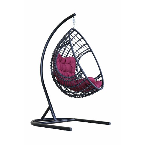 Кресло подвесное Лондон арт. D35B-МТ003 (стойка+основание. черн, корзн. черн, подуш. бордовая, 3 уп. (Т))