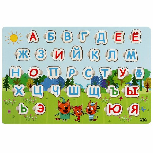 Игра Игрушка деревянная Три Кота вкладыши алфавит, терм. пак Буратино,341306 детская развивающая деревянная рамка вкладыш алфавит