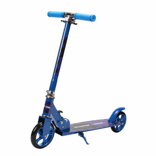 Самокат двухколесный детский складной городской SCOOTER, металлическая дека, большие полиуретановые колеса 145 мм, регулируемый руль, синий - 1 шт.