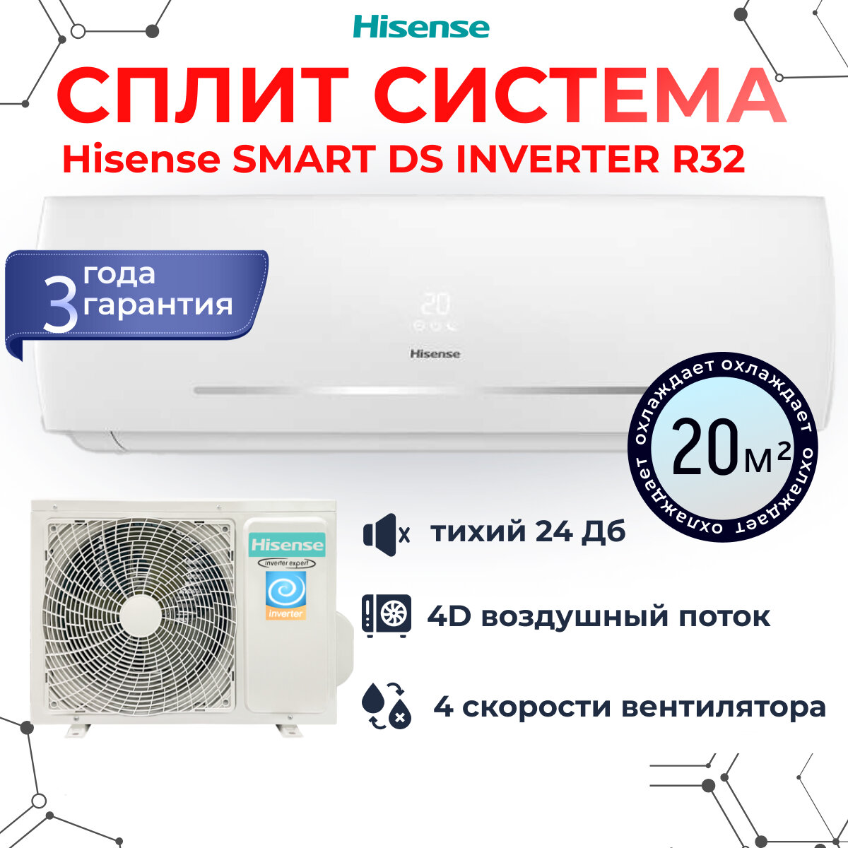 Сплит-система Hisense SMART DC Inverter AS-07UW4RYDDB00 на 20 кв. м.