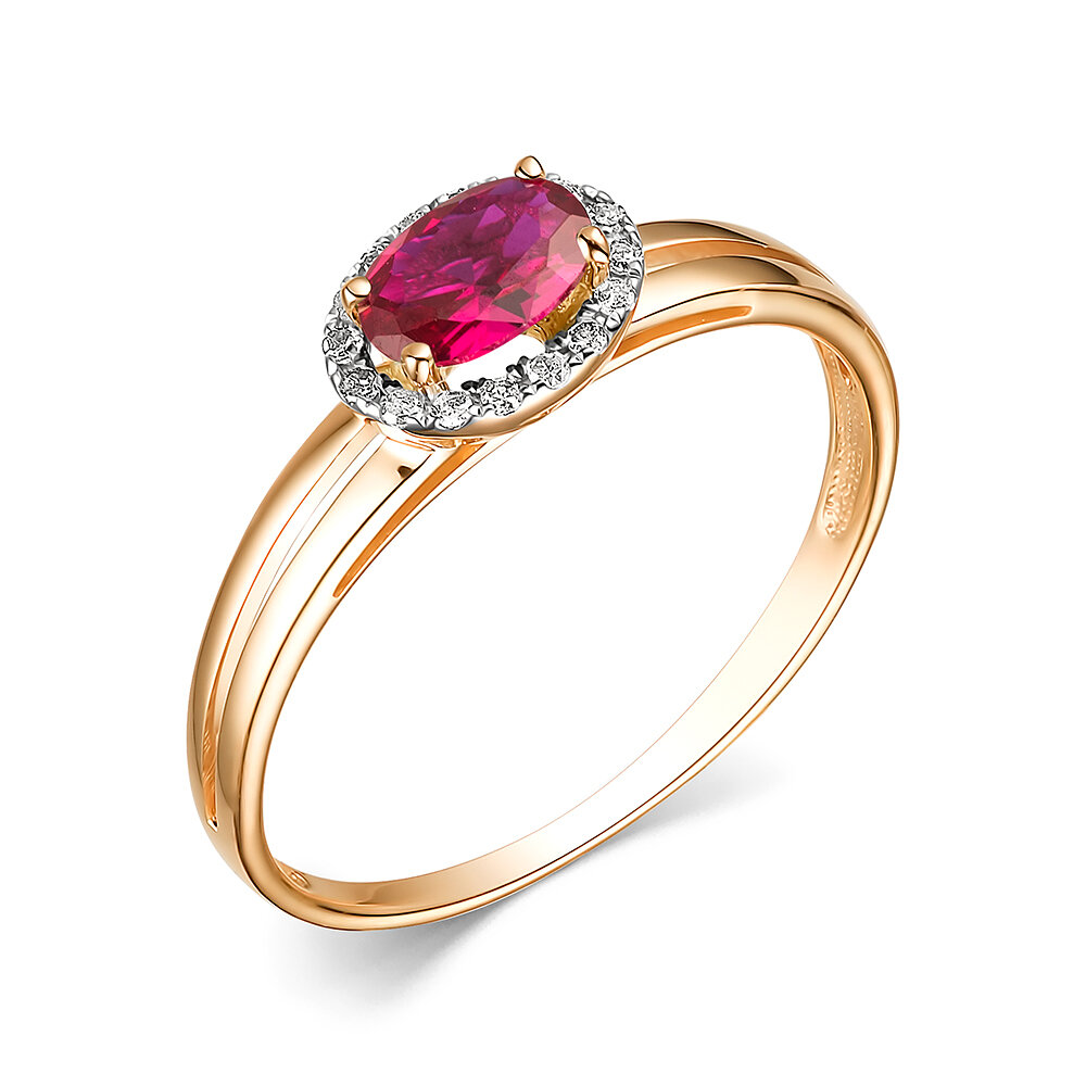 Кольцо Dewi, красное золото, 585 проба, рубин, бриллиант