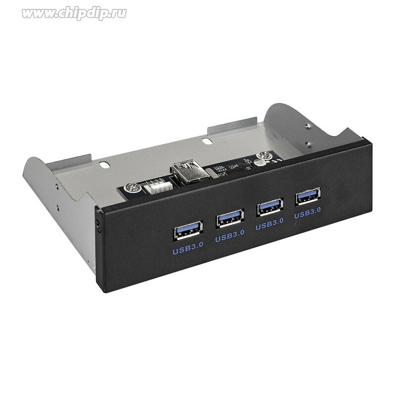 EX289290RUS, Планка USB на переднюю панель ExeGate U5H-625, 5,25", 4*USB3.0, черная, металл, подсоед. к MB