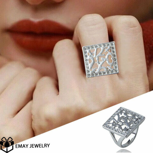 фото Кольцо emay, искусственный камень, кристаллы swarovski, размер 20, серебряный, белый