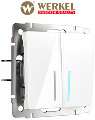 Проходной двухклавишный выключатель/переключатель с подсветкой Werkel W1122101 белый IP20