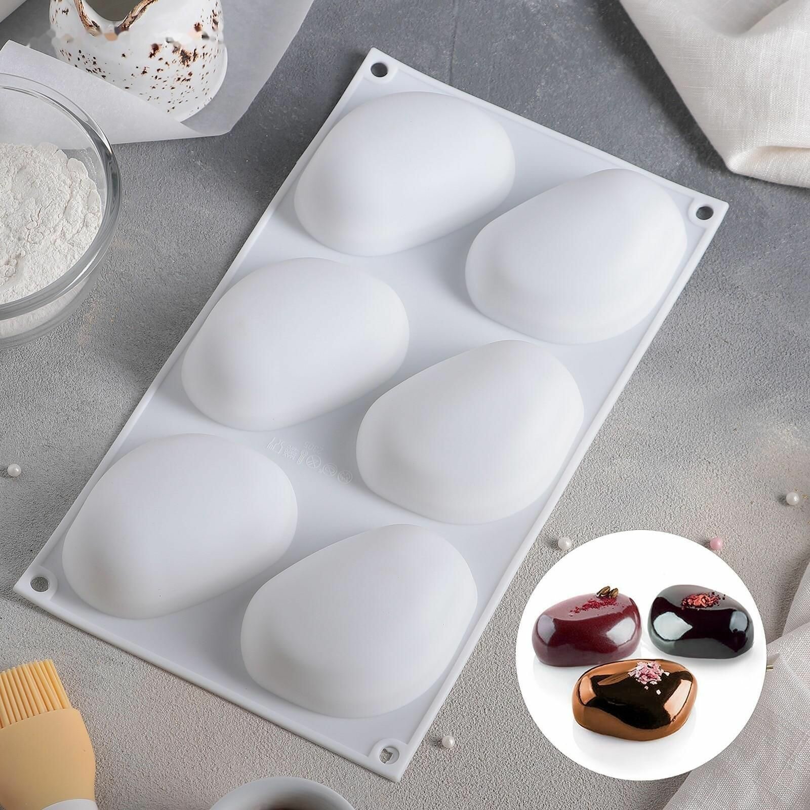 Форма силиконовая для муссовых десертов и выпечки Стоун, 30x18x3 см, 6 ячеек, 9,5x7 см
