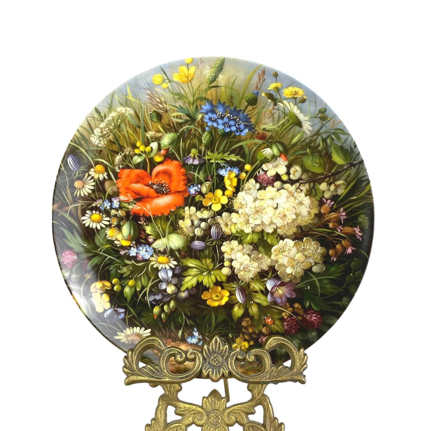 Декоративная винтажная тарелка, На обочине дороги, Am wegesrant, Дикие цветы, Furstenberg. Германия