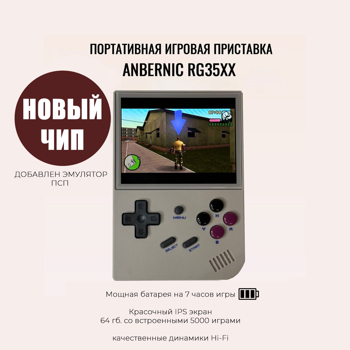 Портативная игровая консоль Anbernic RG35XX (новая версия) 64 Гб 5000 игр, 64 Гб, серый
