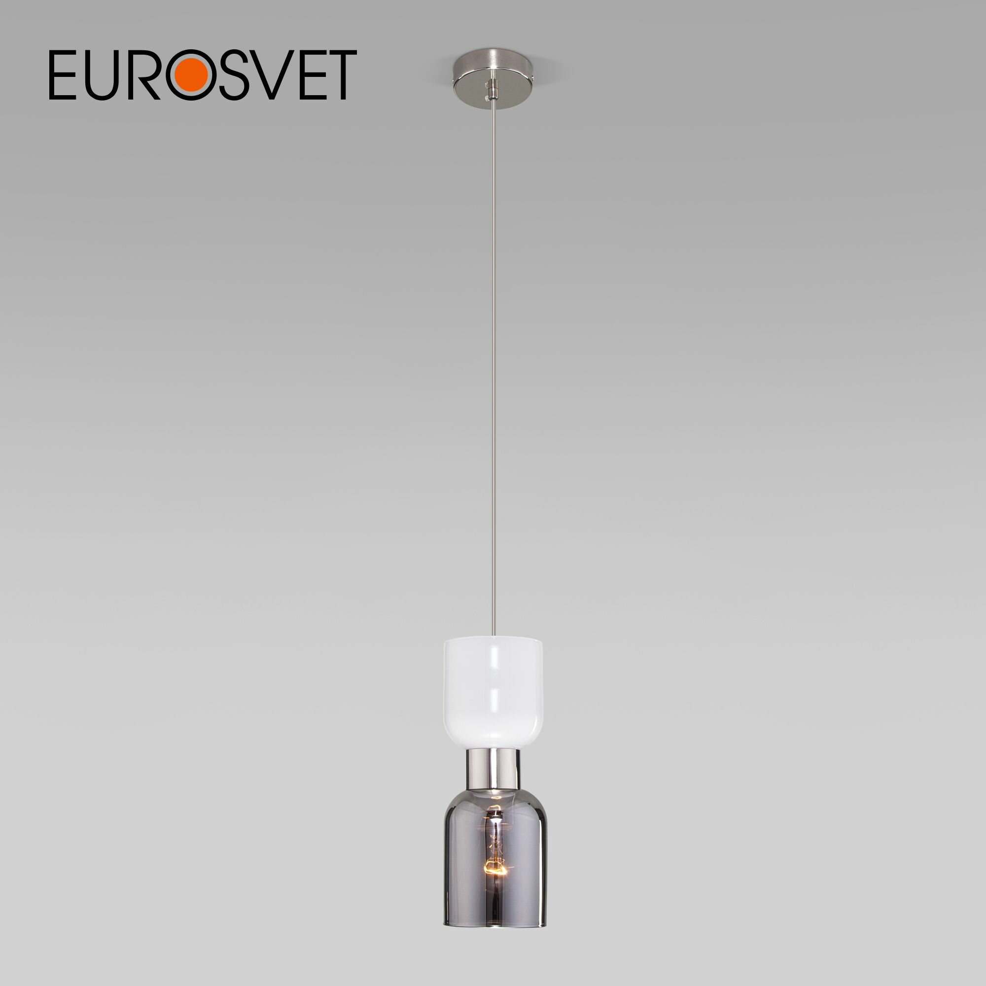Подвесной светильник со стеклянным плафоном Eurosvet Tandem 50118/1, цвет никель IP20