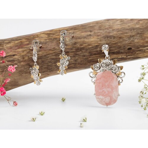 Серьги с подвесками СИЛА ПРИРОДЫ, серебро, 925 проба, бриллиант, топаз, родохрозит, золотой, серебряный