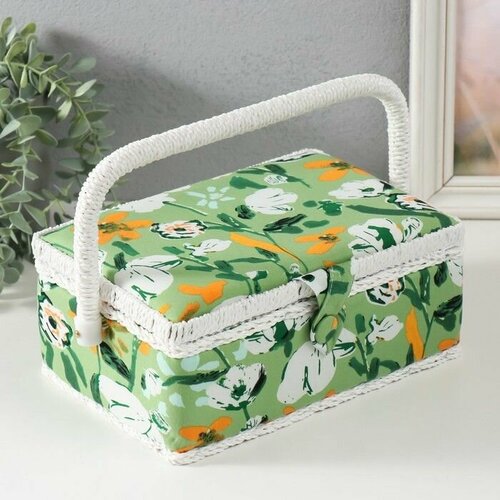 Шкатулка для рукоделия Летние цветы на зелёном 24х16х11 см