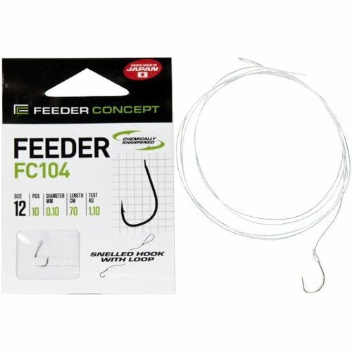 Крючки с поводком Feeder Concept серии 104, длина 70см, размер крючка 008, диаметр 0,14мм, 10шт. крючки feeder concept feeder fc 110 007 10шт