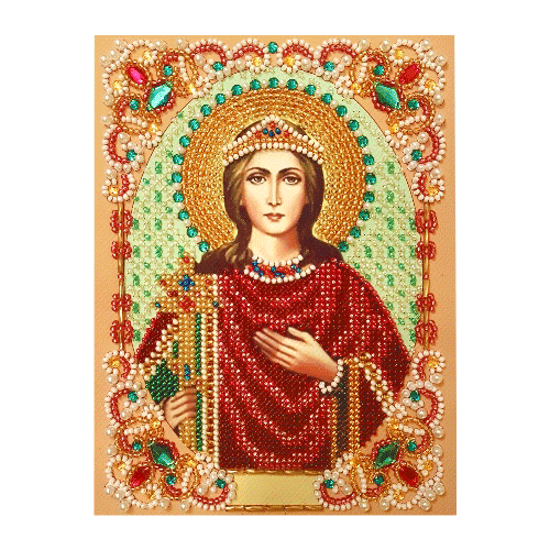 Набор для вышивания бисером с камнями и жемчугом К-23 Икона Св Ирина 13х18 890₽