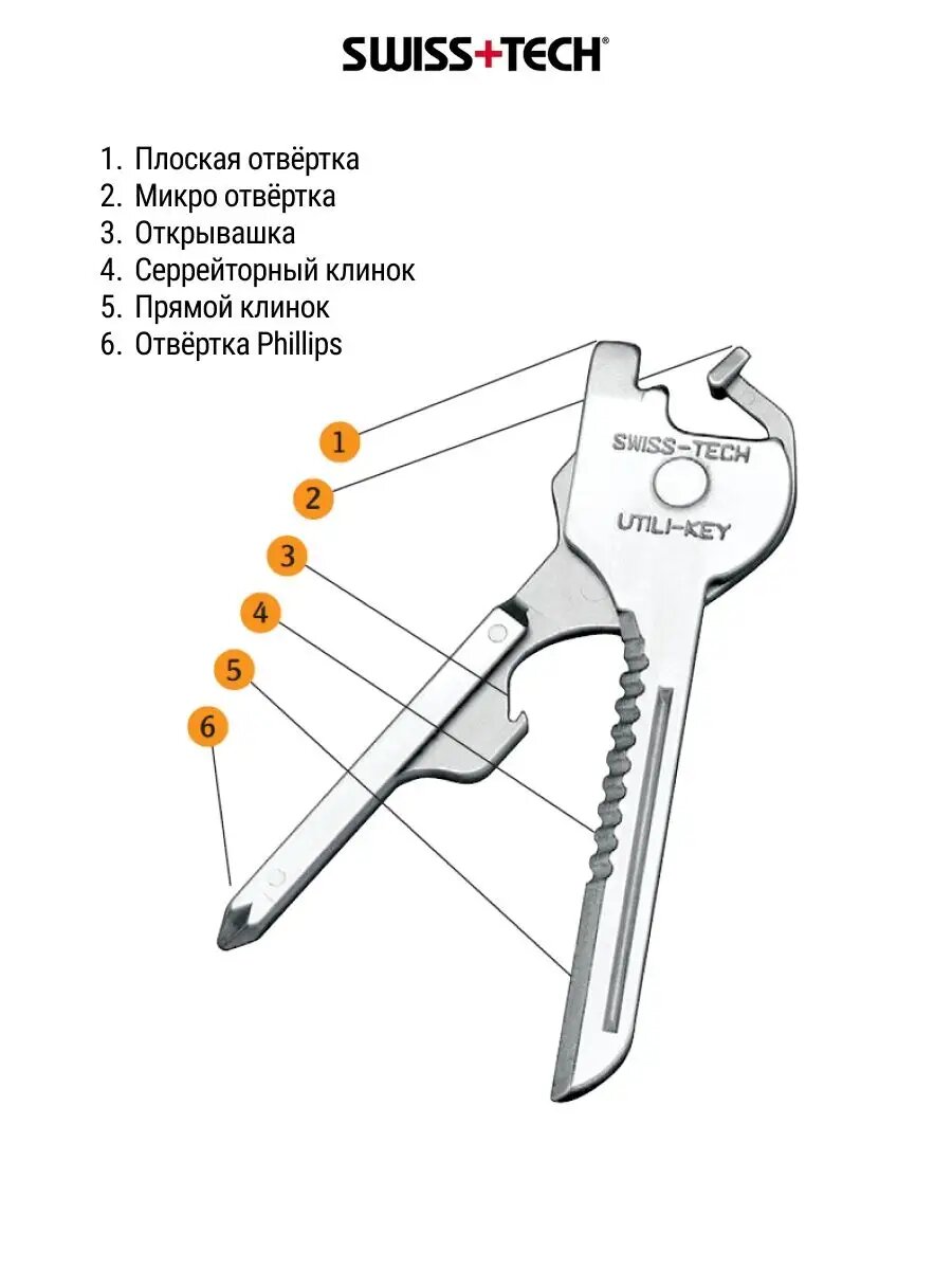 Мультитул брелок ключ Utili-Key 6 в 1 ST66676