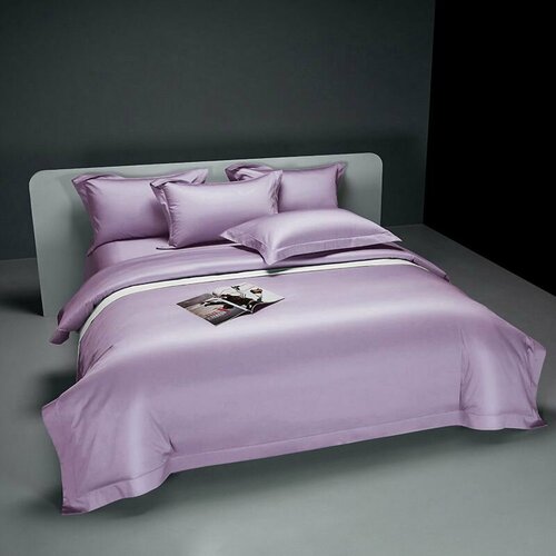Комплект Постельного Белья 2-х спальное Бархатный Сатин - Сиреневый / Двуспальное / простыня 200x220 / пододеяльник 180x220 / Наволочки 70x70-2 сиреневый, размер 2, спальный