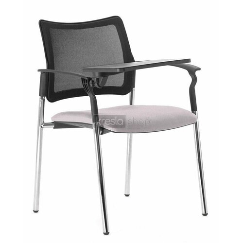 Конференц-кресло Pinko Pinko Mesh 4legs Jade9502 Arms+WT со столиком, хромированные металлические ножки, серая сетка, черная ткань